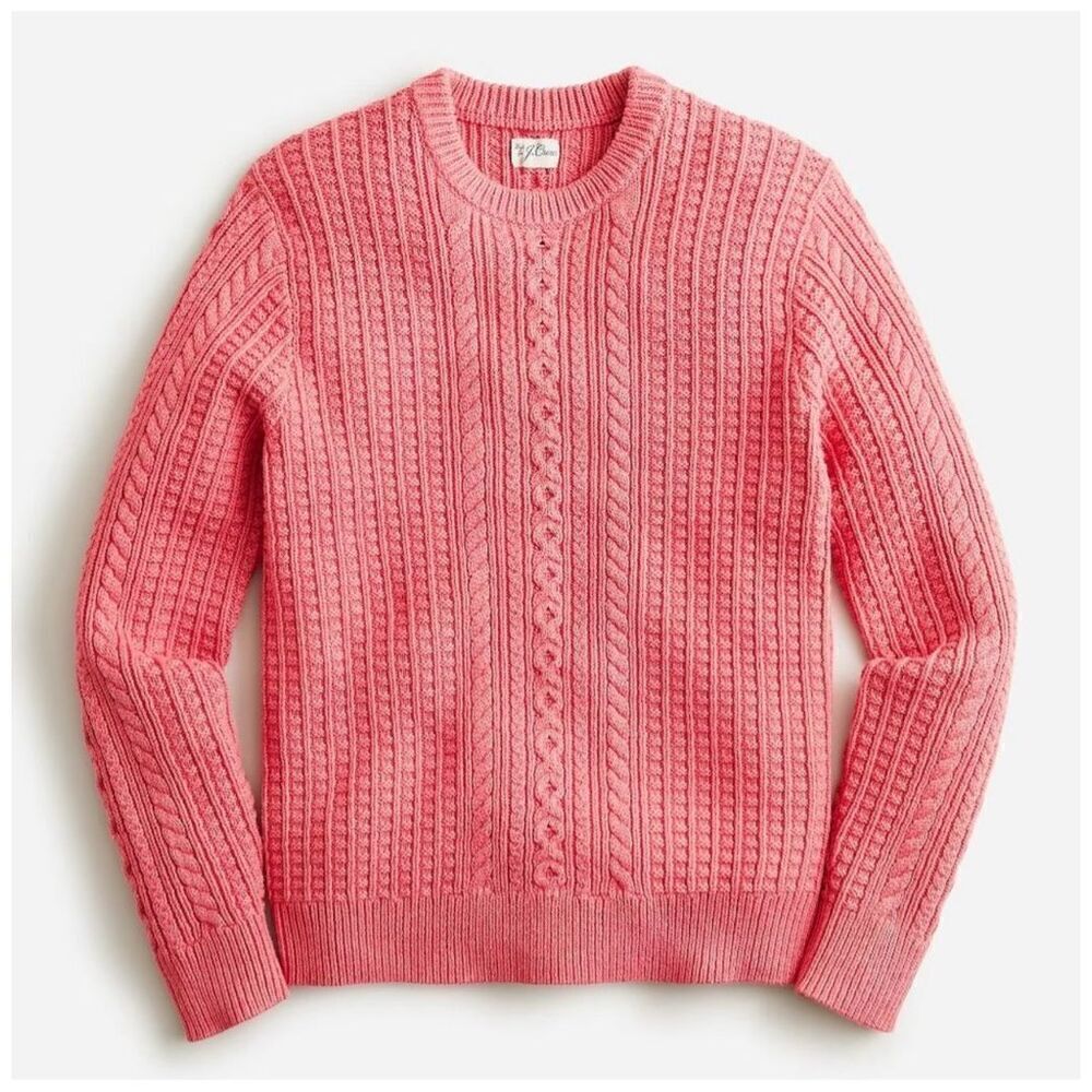 J. Crew Men’s Cotton Cable Knit Fisherman Crewneck Sweater Heather Pink